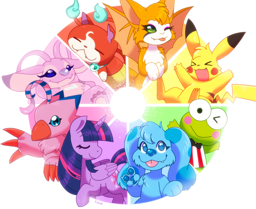 alien ambiguous_gender amphibian angel_(lilo_and_stitch) anthro asian_mythology bandai_namco bat beak biyomon blue's_clues blue_(blue's_clues) color_wheel_challenge digimon digimon_(species) disney domestic_cat dust:_an_elysian_tail east_asian_mythology equid equine experiment_(lilo_and_stitch) felid feline felis female feral fidget_(elysian_tail) friendship_is_magic frog generation_1_pokemon group hasbro hi_res horn japanese_mythology jibanyan keroppi kipaki lilo_and_stitch male mammal my_little_pony mythology nickelodeon nimbat nintendo pikachu pokemon pokemon_(species) sanrio twilight_sparkle_(mlp) unicorn_horn winged_unicorn wings yo-kai_watch yokai