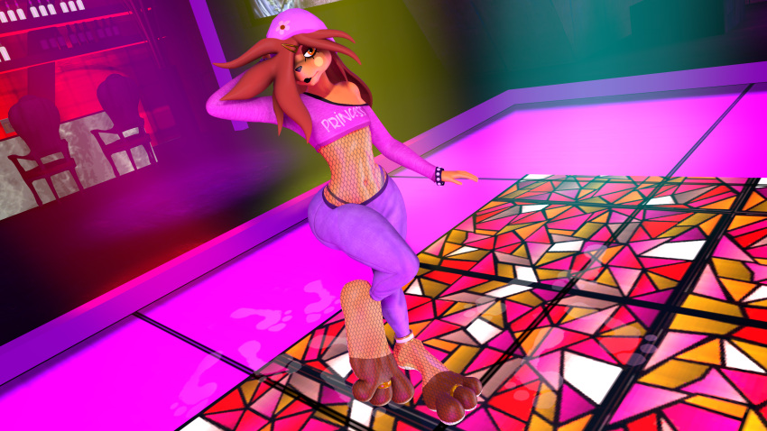 3_toes 3d_(artwork) anklet anthro beanie big_feet black_lipstick bracelet casey_(male) clothing crop_top dance_floor digit_ring digital_media_(artwork) feet fishnet fishnet_legwear footprint generation_1_pokemon hair hair_over_eye hat headgear headwear hi_res huge_feet jade4ink jewelry leggings legwear lipstick long_hair makeup male midriff navel nintendo one_eye_obstructed panties pokemon pokemon_(species) raichu ring shirt soles solo source_filmmaker toe_ring toes topwear underwear