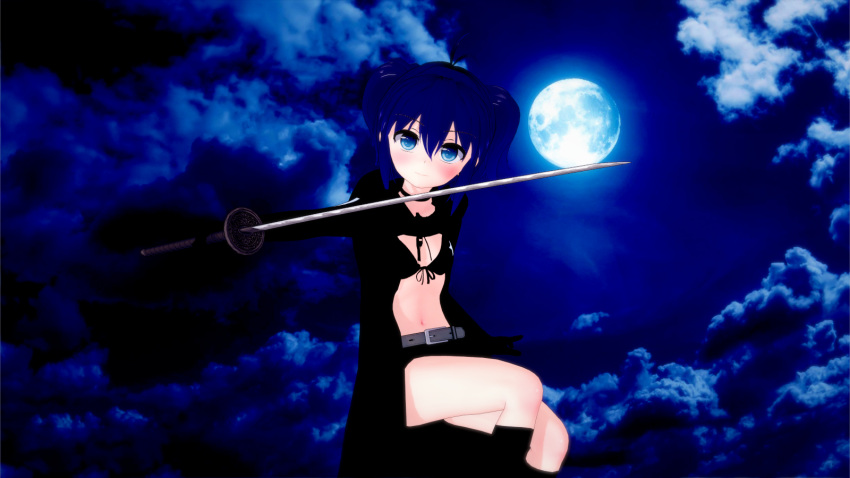 black_rock_shooter_(character) black_rock_shooter_(character)_(cosplay) blue_eyes blue_hair cosplay happy_sugar_life highres koube_shio