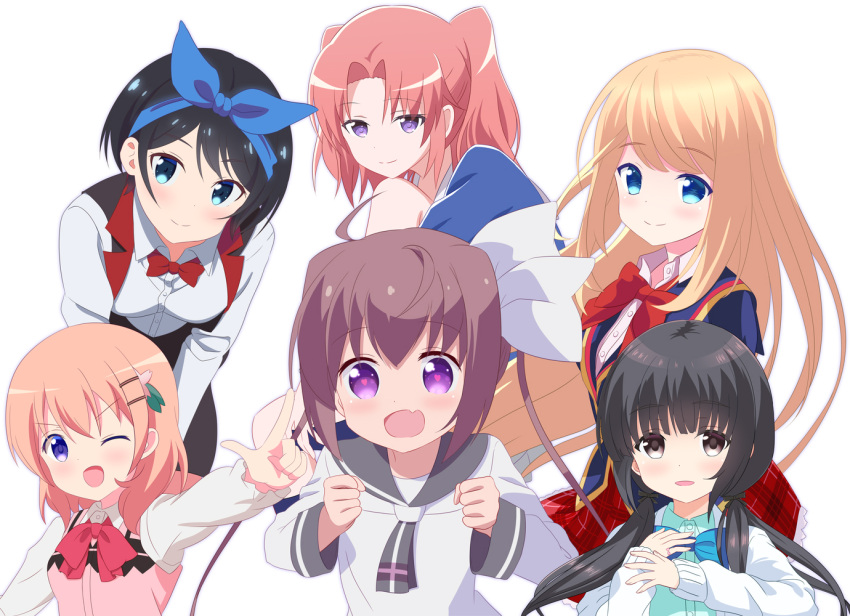 6+girls black_hair blonde_hair brown_hair chloe_lemaire derivative_work girlfriend_(kari) gochuumon_wa_usagi_desu_ka? hoto_cocoa kanojo_okarishimasu long_hair mashiro_touko mikakunin_de_shinkoukei momochi_tamate multiple_girls orange_hair red_hair sarashina_ruka short_hair simple_background slow_start white_background yonomori_kobeni yutsuki_warabi