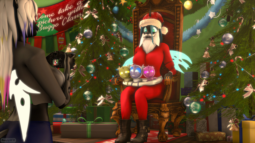 3d_(artwork) 4k absurd_res anthro anthrofied arthropod camera changeling christmas christmas_clothing christmas_headwear clothing costume daughter digital_media_(artwork) dongly12 fake_beard female friendship_is_magic gift group hasbro hat headgear headwear hi_res holidays imminent_bite mother mother_and_child mother_and_daughter my_little_pony parent parent_and_child queen_chrysalis_(mlp) santa_costume santa_hat sibling sister sisters source_filmmaker