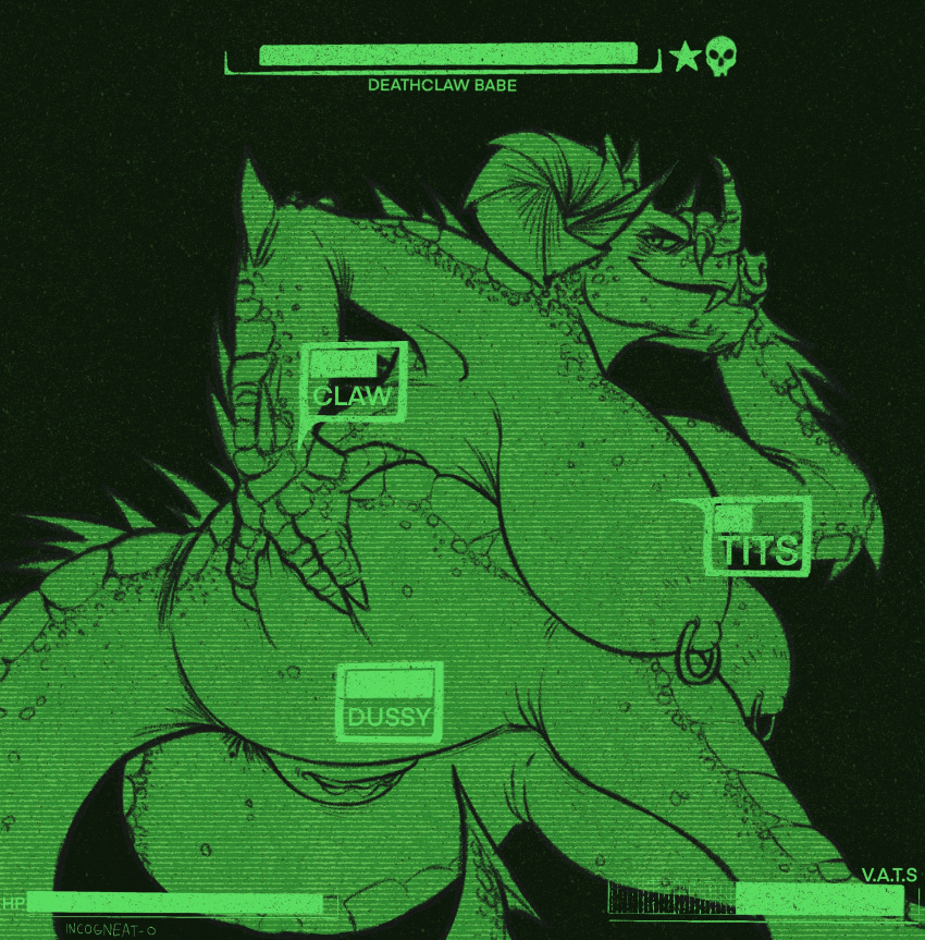 absurd_res anthro anus bethesda_softworks big_breasts big_butt breasts butt deathclaw fallout female genitals hi_res holding_butt incogneat-o nipple_piercing nipples nude piercing pussy scalie solo video_games