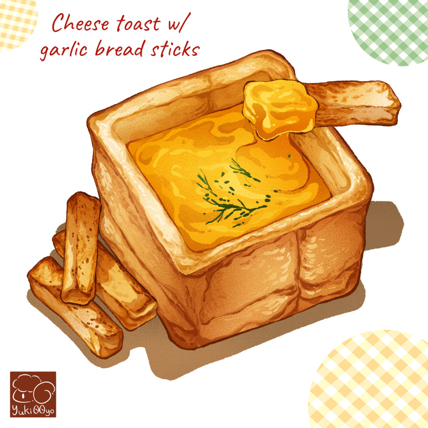 artist_logo bread bread_slice cheese food food_focus food_name garlic_bread highres no_humans original toast yuki00yo