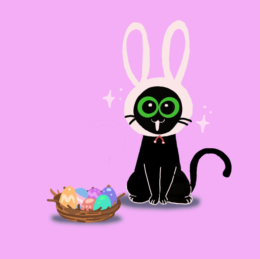 :3 absurd_res ambiguous_gender black_body black_fur domestic_cat easter easter_egg egg felid feline felis feral fur glistening glistening_eyes green_eyes happy hi_res holidays little_kitty_(lkbc) little_kitty_big_city mammal nest paws rabbit_hat shanhorandraws solo whiskers