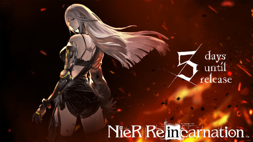 1girl black_shorts ccnsbr frenlyse highres long_hair nier_(series) nier_reincarnation shorts smile standing white_hair