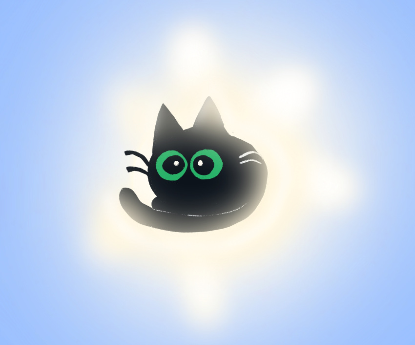 absurd_res ambiguous_gender black_body black_fur curled_up domestic_cat eclipse felid feline felis feral fur green_eyes hi_res little_kitty_(lkbc) little_kitty_big_city mammal mouthless noseless shanhorandraws solo whiskers