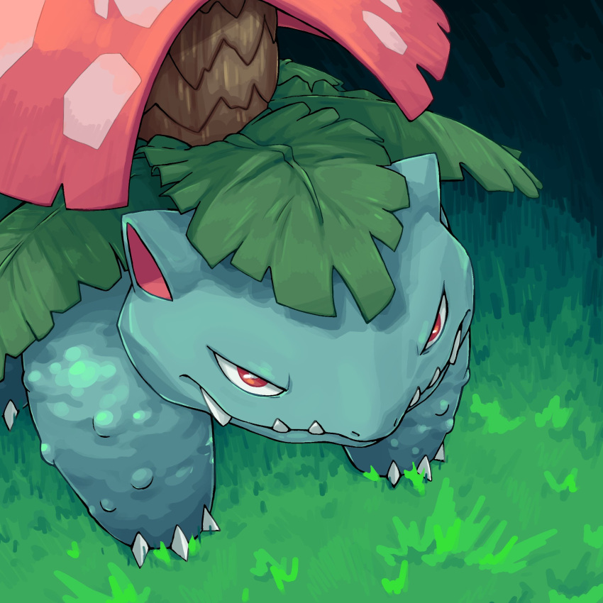 blue_skin colored_skin grass highres leaf looking_at_viewer no_humans pokemon pokemon_(creature) sharpski solo venusaur