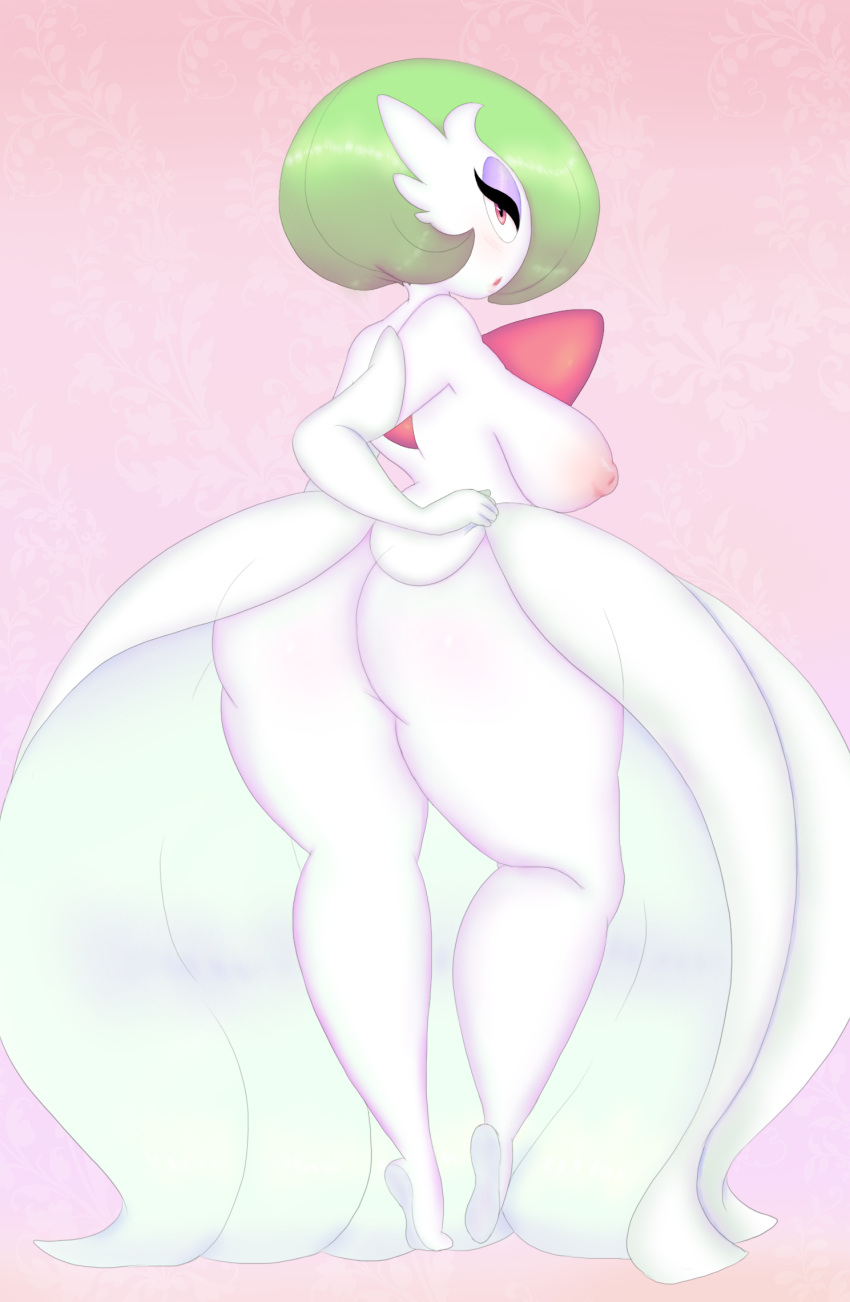 anthro big_breasts big_butt bottomwear breasts butt clothed clothing clothing_lift dress female game_freak gardevoir generation_3_pokemon generation_6_pokemon hi_res looking_back mega_evolution mega_gardevoir nintendo nude pokemon pokemon_(species) rear_view skirt skirt_lift solo unknown_artist wide_hips