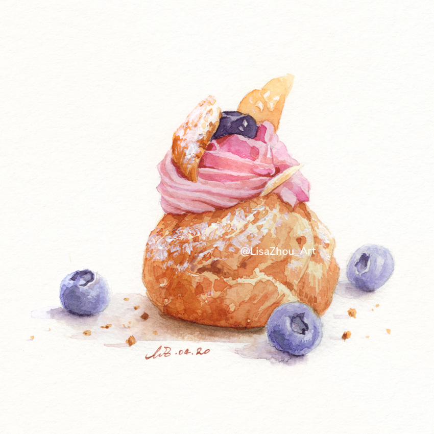 blueberry food food_focus fruit lisazhou_art no_humans nut_(food) original painting_(medium) pastry simple_background traditional_media watercolor_(medium) white_background