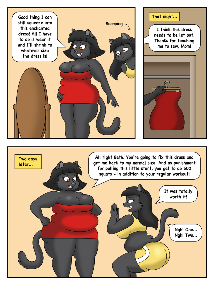 anthro beth_(lordstormcaller) clothes_hanger clothing dialogue dress duo felid female hi_res lordstormcaller mammal marianne_(lordstormcaller) mirror pantherine