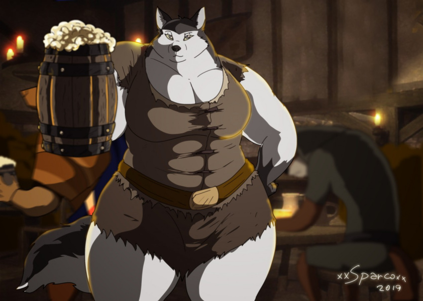 abs armello belt candlelight canid canine canis clothing fat_arms female furniture group inside light looking_at_viewer magna_(armello) male mammal mug muscular muscular_female offering_to_viewer overweight overweight_female shirt signature solo solo_focus table tank_top tavern thick_thighs topwear torn_clothing video_games wolf xxsparcoxx