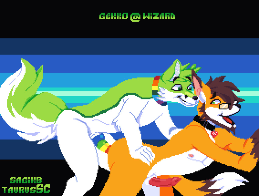 anal anal_penetration animated anthro anthro_on_anthro balls beard black_nose bodily_fluids canid canine collar digital_media_(artwork) duo erection eyewear facial_hair fidget_the_fox fox fur gekkowizard genital_fluids genitals glasses green_body green_eyes green_fur hair male male/male male_penetrated male_penetrating male_penetrating_male mammal multicolored_penis nipples nude penetration penis pixel_(artwork) pixel_animation rainbow_penis ramaelfox sex simple_background smile tongue white_body white_fur