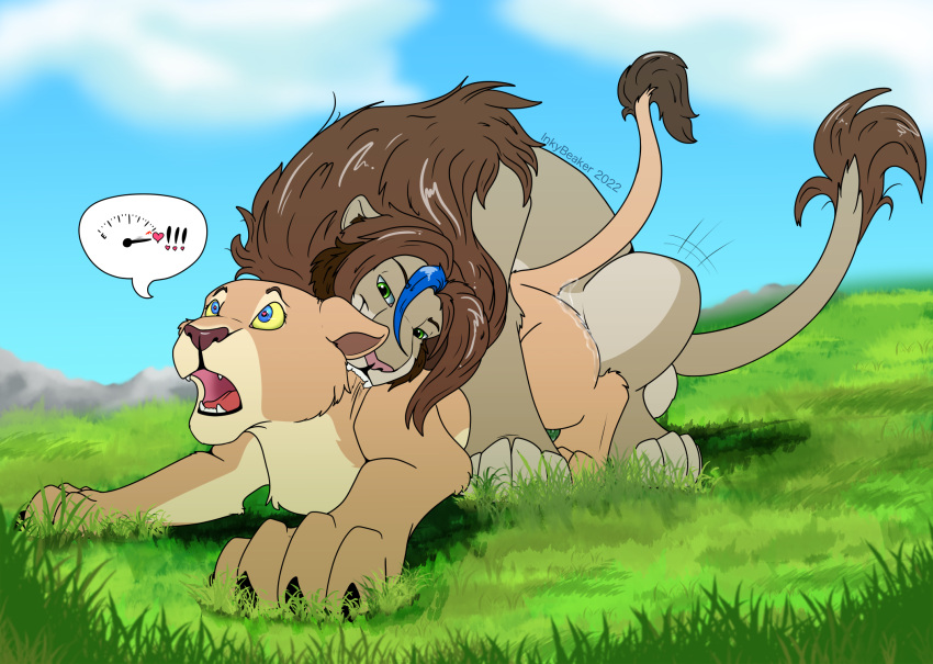 &lt;3 &lt;3_eyes bite bodily_fluids disney duo felid female feral feral_on_feral feral_penetrated feral_penetrating feral_penetrating_feral from_behind_position genital_fluids genitals hi_res hyper hyper_genitalia inkybeaker lion male male/female mammal mounting nala neck_bite open_mouth pantherine penetration precum sex the_lion_king