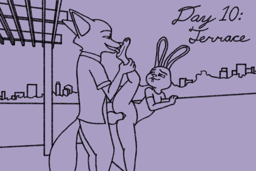 animal_genitalia animal_penis animated anthro bottomless canid canine canine_penis city clothed clothed_sex clothing disney duo female foot_fetish foot_lick foot_play fox genitals judy_hopps kodigozoot lagomorph leg_glider_position leporid licking male male/female mammal nick_wilde penetration penis public public_sex pussy rabbit raised_leg sex shirt simple_background spread_legs spreading standing standing_sex terrace tongue tongue_out topwear vaginal vaginal_penetration zootopia