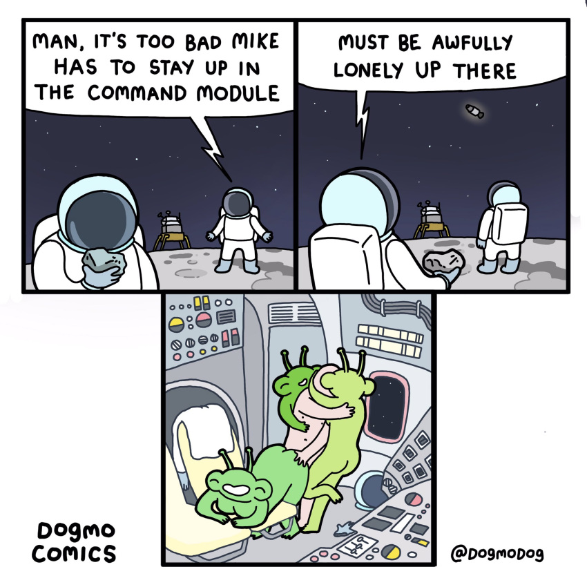 2020 alien alien_humanoid ambiguous_penetration antennae_(anatomy) astronaut breasts butt buzz_aldrin comic dialogue dogmo english_text faceless_character faceless_human female female_penetrated from_behind_position gangbang green_body green_skin group group_sex hi_res human human_on_humanoid human_penetrating human_penetrating_humanoid humanoid humanoid_penetrated humor interspecies male male/female male_penetrating male_penetrating_female mammal michael_collins moon neil_armstrong not_furry nude penetration sex speech_bubble text webcomic