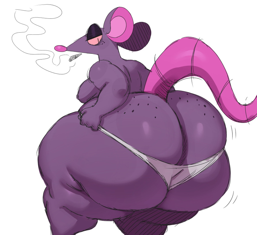 absurd_res ambiguous_gender anthro big_butt butt clothing freckles freckles_on_butt hi_res huge_butt mammal murid murine obese obese_ambiguous obese_anthro overweight overweight_ambiguous overweight_anthro panties purple_body rat rodent smoking smoking_weed solo sssonic2 underwear