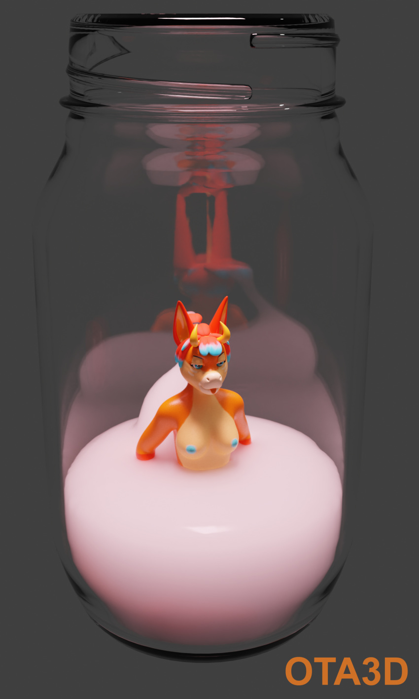 3d_(artwork) absurd_res anthro canid canine cum_in_jar cum_jar digital_media_(artwork) dragon female fox hi_res hybrid jar looking_pleasured mammal micro ota3d ota_3d ota_dragonclaw reflection solo stuck