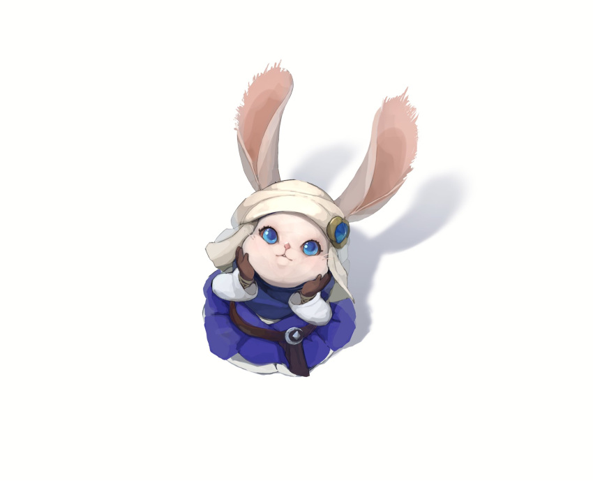 1other ambiguous_gender animal_ears belt blue_robe blue_scarf brown_gloves bunny commentary final_fantasy final_fantasy_xiv from_above full_body furry glaa_da gloves hands_on_own_cheeks hands_on_own_face hands_up highres long_sleeves looking_up loporrit rabbit_ears scarf shadow simple_background solo turban whiskers white_background white_headwear