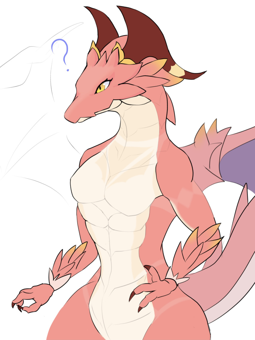 2021 anthro breasts brunhilda_(dragalia_lost) claws cygames digital_media_(artwork) dragalia_lost dragon female hi_res horn konayu_craft mammal membrane_(anatomy) membranous_wings nintendo red_body red_scales scales scalie simple_background smile solo video_games white_body wings