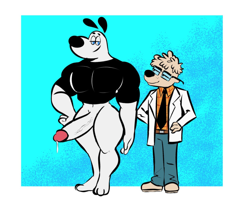 anthro canid canine canis clothing domestic_dog dudley_puppy duo genitals hi_res male male/male mammal muscular nerd nickelodeon nude penis professor_keswick shirt t.u.f.f._puppy topwear