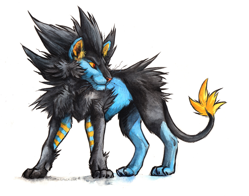 2018 black_body black_fur blue_body blue_fur feral fur kenket luxray male multicolored_body multicolored_fur nintendo pok&eacute;mon pok&eacute;mon_(species) quadruped simple_background solo standing text two_tone_body two_tone_fur url video_games whiskers white_background yellow_body yellow_fur