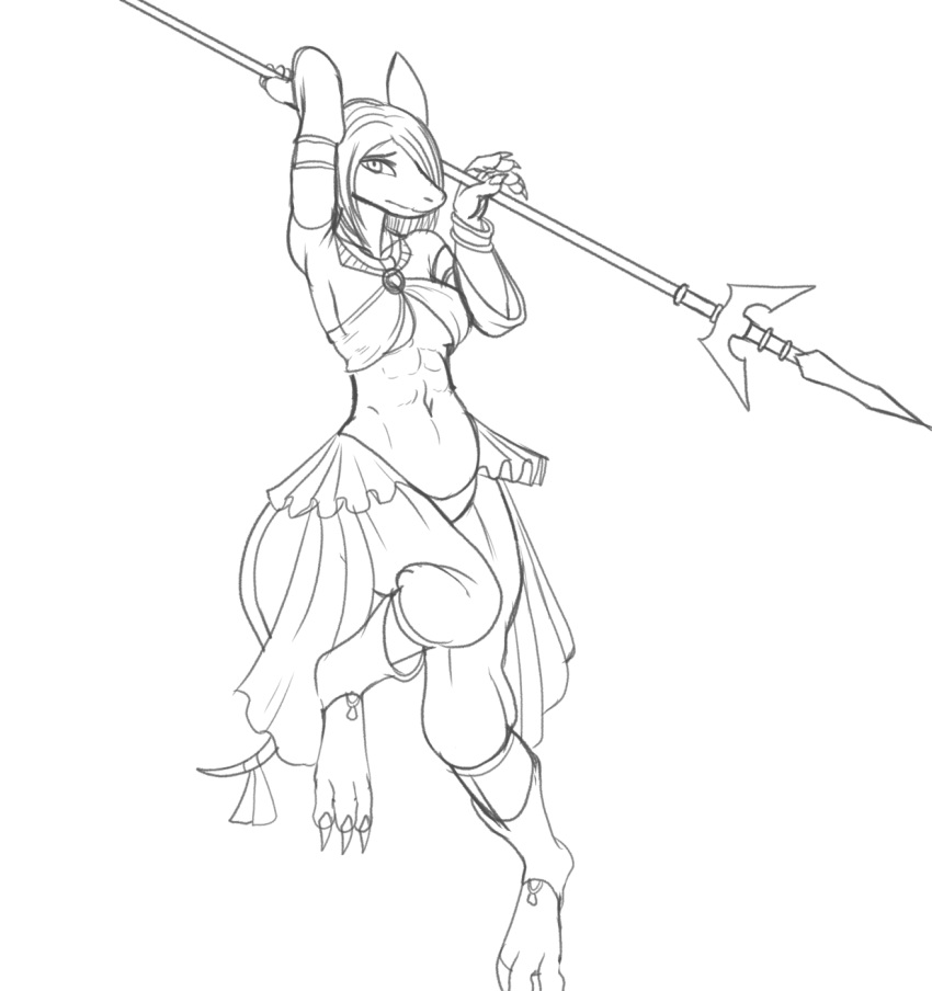 anthro burmecian dancer_outfit female final_fantasy final_fantasy_ix fours_(artist) freya_crescent hi_res looking_at_viewer mammal melee_weapon polearm pose rodent shy solo spear square_enix video_games weapon