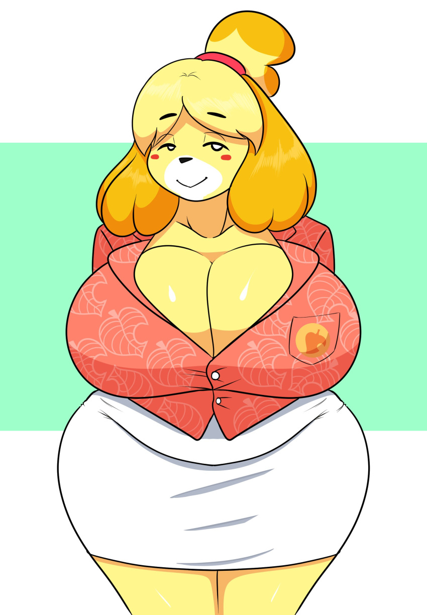 absurd_res animal_crossing anthro breasts canid canine canis cleavage clothed clothing domestic_dog female hi_res isabelle_(animal_crossing) jwinkz mammal nintendo shih_tzu solo toy_dog video_games