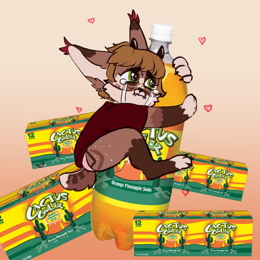 &lt;3 aspen_whitaker_(wanderl0st) beverage bodily_fluids canid canine caracal_(genus) clinging crying embrace felid feline fennec fox hi_res hug hybrid mammal soda soda_bottle solo tears tears_of_joy wanderl0st