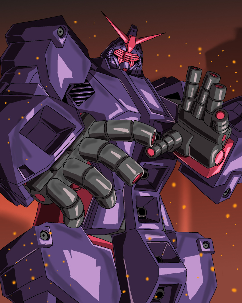 artist_request beam_cannon burning chest_cannon fake_screenshot fire gundam gundam_gquuuuuux highres machinery mecha mecha_focus mobile_suit no_humans psyco_gundam_(gquuuuuux) reactive_armor robot science_fiction solo sparks v-fin