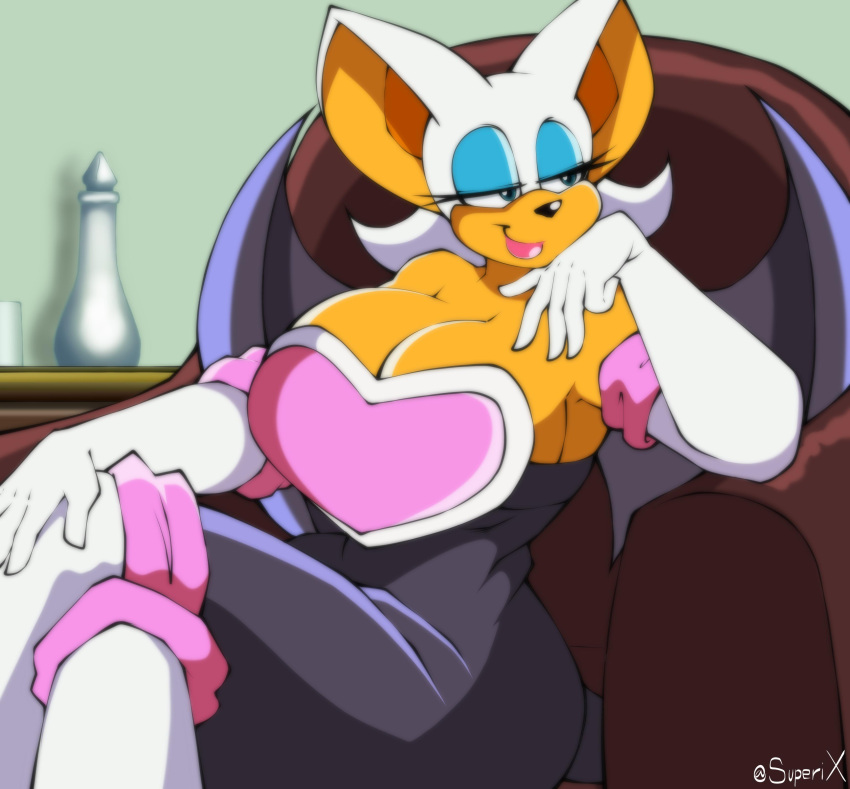 2019 absurd_res anthro armwear artist_name bedroom_eyes big_breasts bodysuit breasts chiropteran cleavage clothed clothing curvy_figure elbow_gloves eyelashes eyeshadow female fingers fur gloves hair handwear hi_res inside lips makeup mammal multicolored_body multicolored_fur narrowed_eyes rouge_the_bat seductive sega sitting skinsuit smile solo sonic_the_hedgehog_(series) spread_wings superix tan_body tan_fur teal_eyes thick_thighs tight_clothing two_tone_body two_tone_fur voluptuous white_body white_fur white_hair wide_hips wings