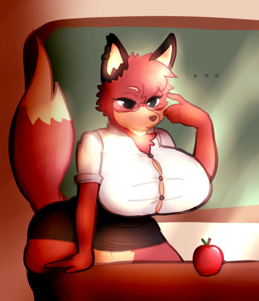 absurd_res big_breasts breasts canid canine clothing eyewear female fox glasses grace_(floa) hi_res mammal penelopisspiss solo teacher thick_thighs tight_clothing