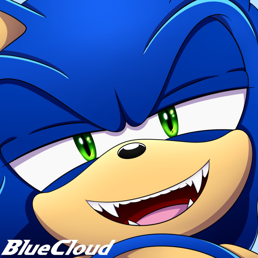 blue_body blue_fur bluecloud eulipotyphlan fangs fur green_eyes half-closed_eyes hedgehog hi_res looking_at_viewer male mammal narrowed_eyes open_mouth sega sexy_eyes sharp_teeth solo sonic_the_hedgehog sonic_the_hedgehog_(series) teeth