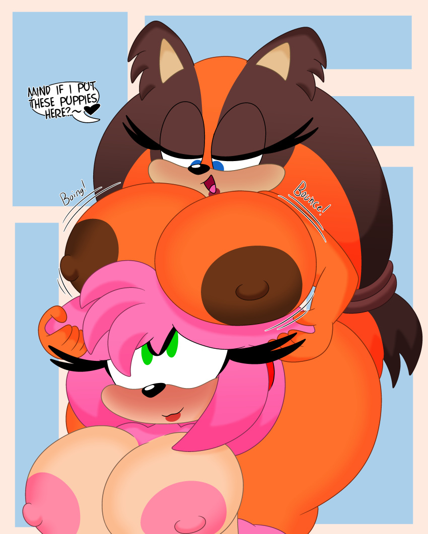 2022 3barts 4k absurd_res accessory amy_rose anthro areola badger bedroom_eyes big_areola big_breasts blue_eyes blush boob_hat bouncing_breasts breast_jiggle breasts brown_body brown_fur brown_hair curvy_figure dialogue digital_media_(artwork) duo english_text eulipotyphlan eyelashes female female/female fingers fur green_eyes hair headband hedgehog hi_res hourglass_figure huge_areola huge_breasts jiggling long_hair mammal multicolored_body multicolored_fur multicolored_hair mustelid musteline narrowed_eyes nipples nude orange_body orange_fur orange_hair pink_body pink_fur pink_hair seductive sega short_hair simple_background smile sonic_boom sonic_the_hedgehog_(series) standing sticks_the_jungle_badger tan_body tan_fur text thick_thighs tongue two_tone_body two_tone_fur two_tone_hair voluptuous wide_hips