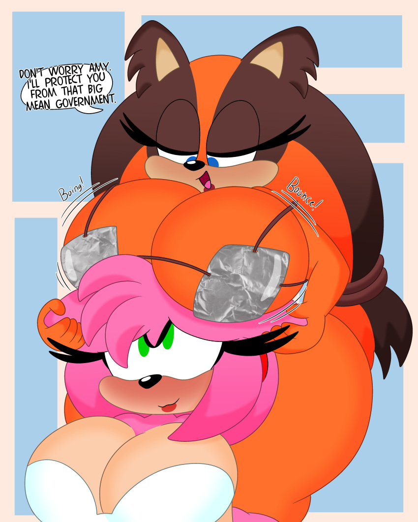 2022 3barts 4k absurd_res accessory aluminum amy_rose anthro badger bedroom_eyes big_breasts blue_eyes blush boob_hat bouncing_breasts bra breast_jiggle breasts brown_body brown_fur brown_hair cleavage clothed clothing curvy_figure dialogue digital_media_(artwork) duo english_text eulipotyphlan eyelashes female female/female fingers fur green_eyes hair headband hedgehog hi_res hourglass_figure huge_breasts jiggling long_hair mammal multicolored_body multicolored_fur multicolored_hair mustelid musteline narrowed_eyes orange_body orange_fur orange_hair pink_body pink_fur pink_hair seductive sega short_hair simple_background smile sonic_boom sonic_the_hedgehog_(series) standing sticks_the_jungle_badger tan_body tan_fur text thick_thighs tongue topwear tube_top two_tone_body two_tone_fur two_tone_hair underwear voluptuous wide_hips