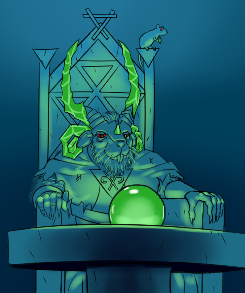 anthro chair feral furniture hi_res horn magic_user male mammal meme murid murine orb pondering_my_orb rat red_eyes rodent rye_muro skaven solo thanquol throne warhammer_(franchise) warhammer_fantasy