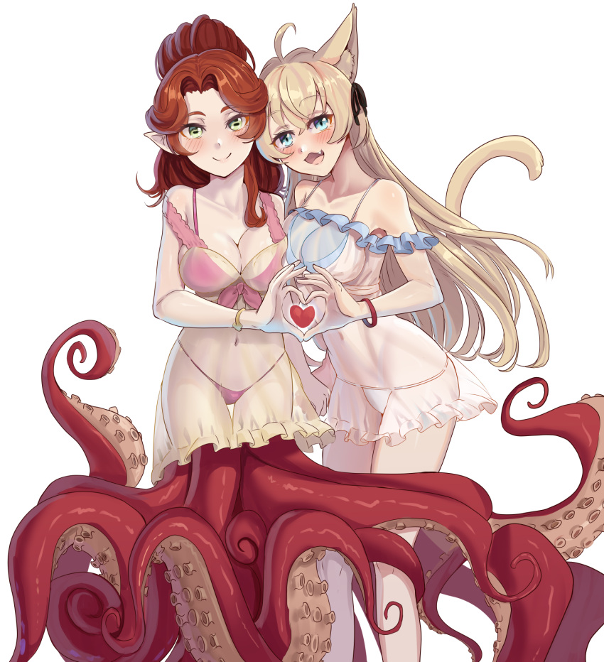 animal_humanoid babydoll blush breast_squish breasts breasts_frottage cat_humanoid cephalopod cephalopod_humanoid clothing felid felid_humanoid feline feline_humanoid female female/female hi_res humanoid lingerie mammal mammal_humanoid marine marine_humanoid mollusk mollusk_humanoid nico-mo nightgown octopus_humanoid panties squish tentacles translucent translucent_clothing underwear