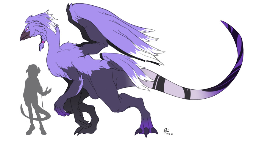 2021 anthro beak cyngapra dragon fur furred_dragon hi_res purple_body purple_fur red_eyes selen_tatsuki simple_background white_background wings