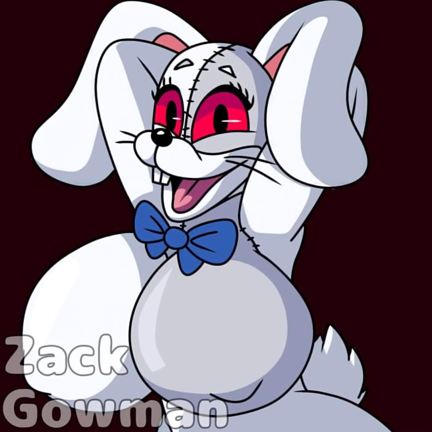 2021 absurd_res anthro big_breasts bow_tie breasts buckteeth clothed clothing digital_media_(artwork) female five_nights_at_freddy's five_nights_at_freddy's:_security_breach hi_res lagomorph leporid mammal open_mouth rabbit scottgames simple_background smile solo teeth vanny_(fnaf) video_games white_body zack_gowman