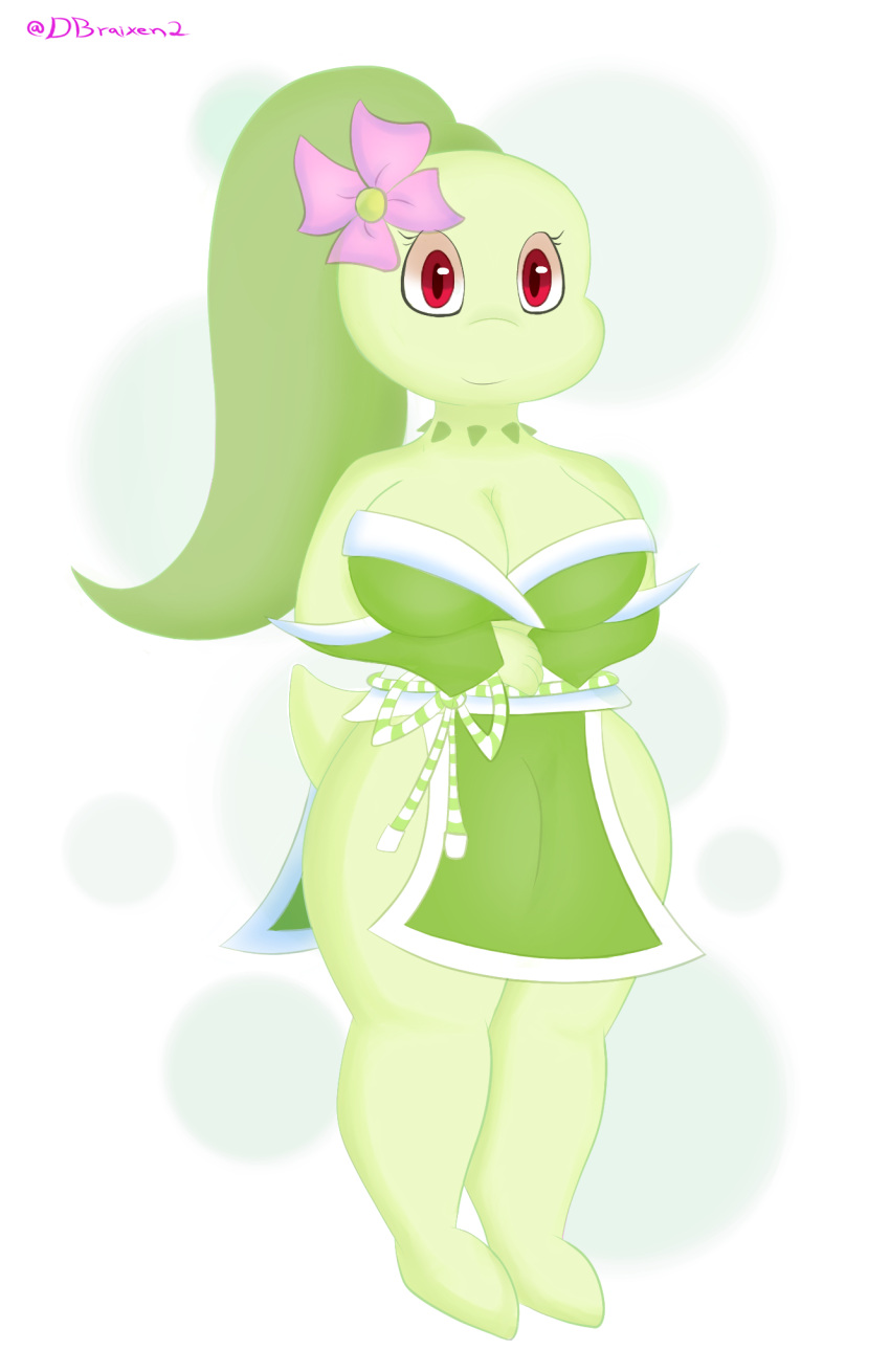 andromorph chikorita clothing darkbraixen female flower hi_res humanoid intersex nintendo plant pok&eacute;mon pok&eacute;mon_(species) red_eyes solo video_games