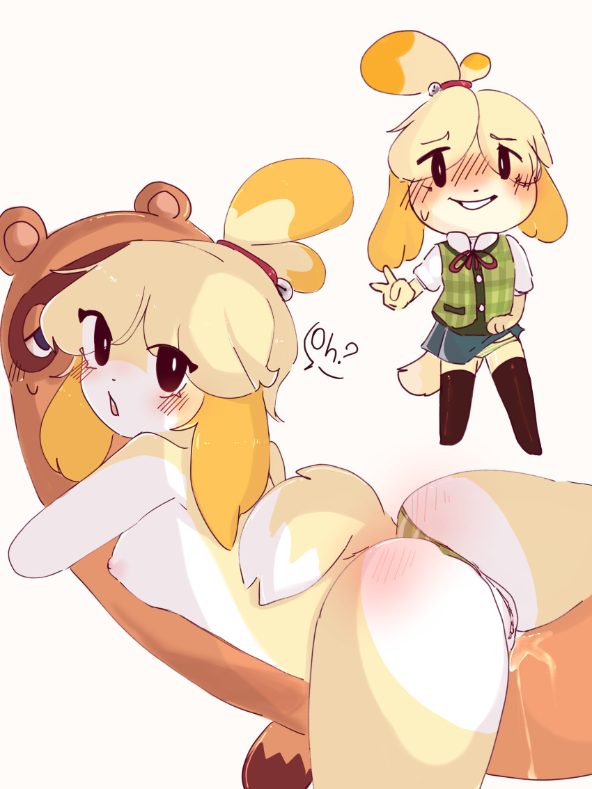 absurd_res animal_crossing anthro bodily_fluids breasts duo female genital_fluids hi_res isabelle_(animal_crossing) marinemarines2 nintendo nipples pillow pussy_juice text video_games