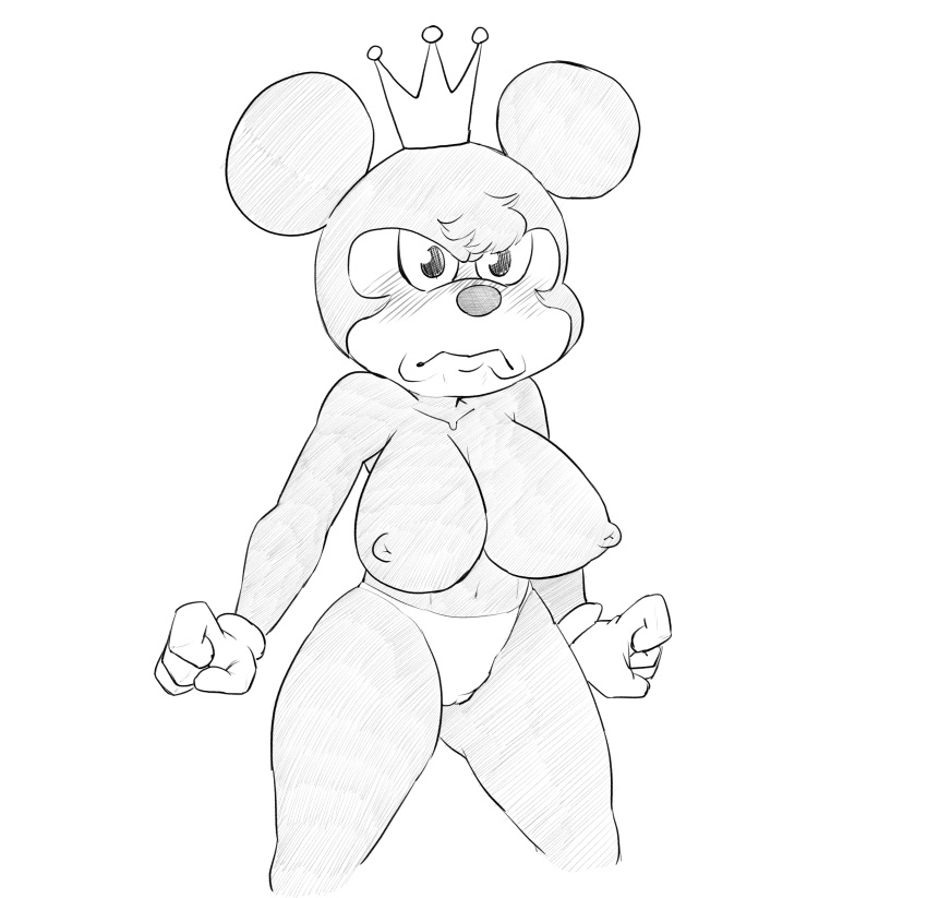 absurd_res angry angry_eyes anthro big_breasts breasts clothed clothing cross-hatching crown disney exposed_breasts female gloves handwear hatching_(art) hi_res humanoid mammal minnie_mouse mouse murid murine nipples nude panties panties_only rawhell rodent shaded sketch solo thick_thighs topless underwear underwear_only wide_hips