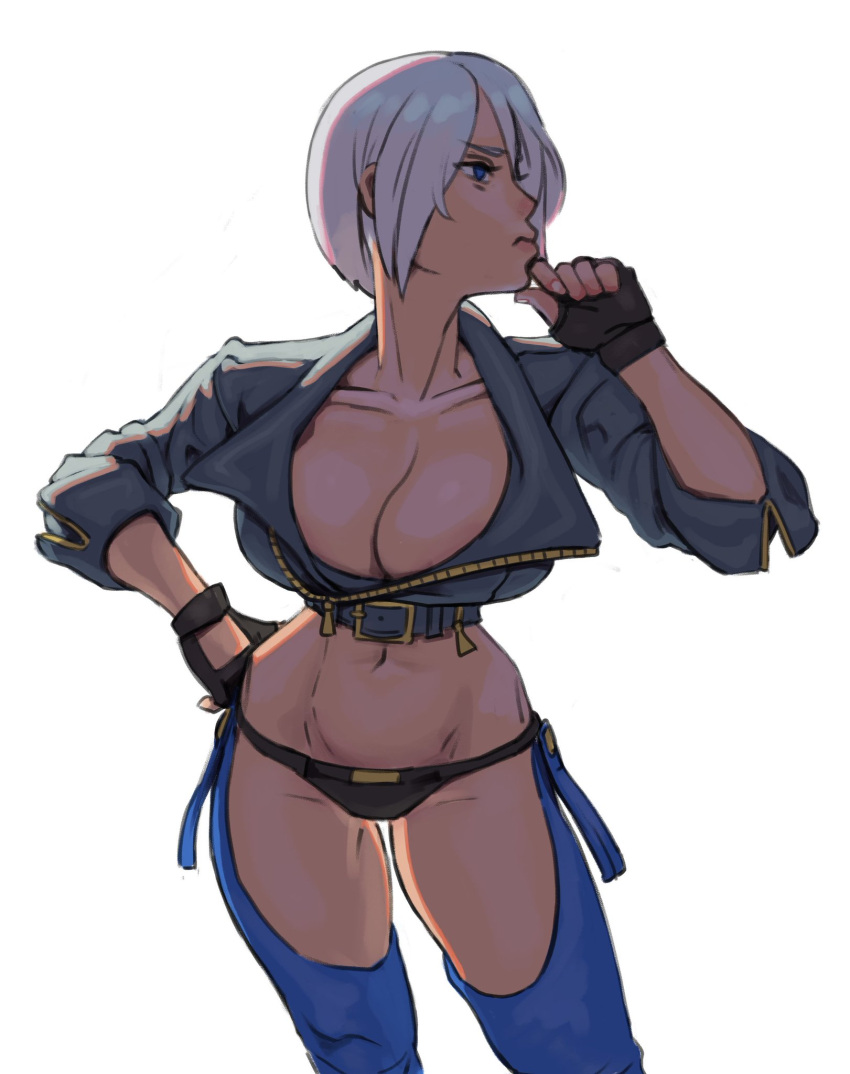 angel_(kof) breasts gloves highres image_sample jacket large_breasts lenny_izquierdo shirt the_king_of_fighters thighhighs twitter_sample white_shirt