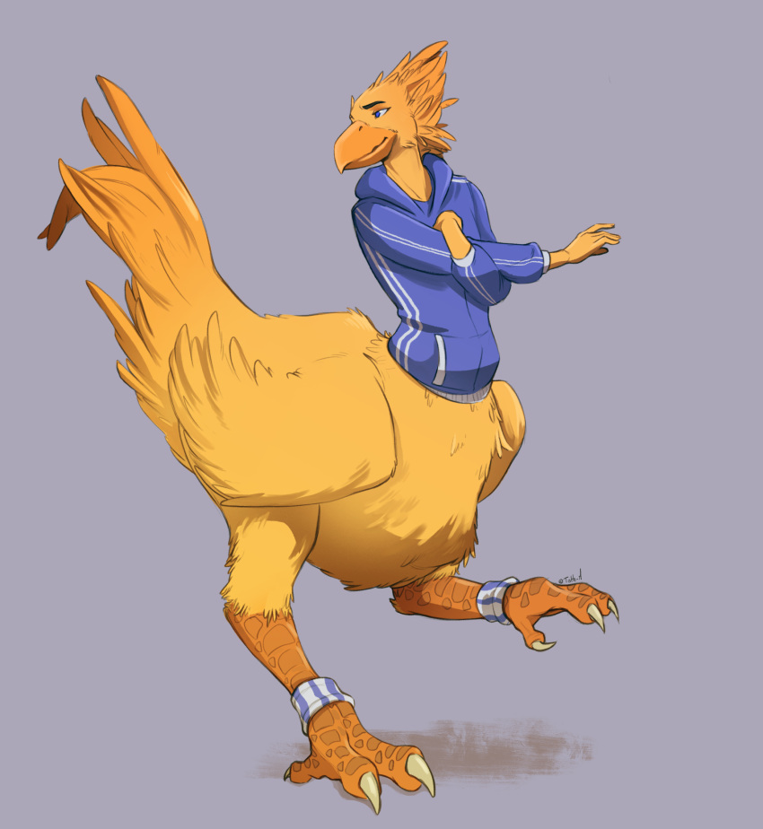 avian avian_taur bird chocobo chocobo_taur clothing final_fantasy hi_res running square_enix sweatband talons taur tracksuit video_games yellow