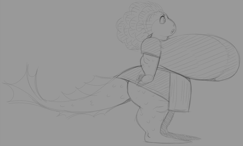 anthro big_breasts breasts clothing daniela_paguro disney eyelashes female fin hi_res long_tail luca_(pixar) marine mature_anthro mature_female monochrome open_mouth pixar sbshouseofpancakes scales sea_monster short_stack sketch solo standing