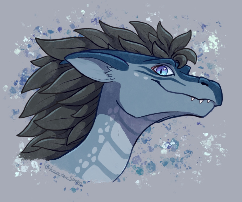 2021 black_hair blue_eyes digital_media_(artwork) dragon hair headshot_portrait icelectricspyro looking_at_viewer portrait simple_background smile smiles