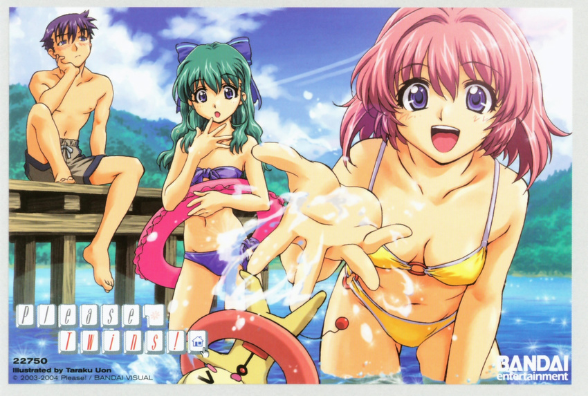 bikini kamishiro_maiku miyafuji_miina onegai_twins onodera_karen swimsuits uon_taraku