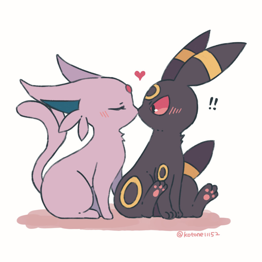 ! !! absurdres blush closed_eyes commentary_request espeon eyelashes heart highres kiss kotone11152 no_humans pokemon pokemon_(creature) sitting twitter_username umbreon