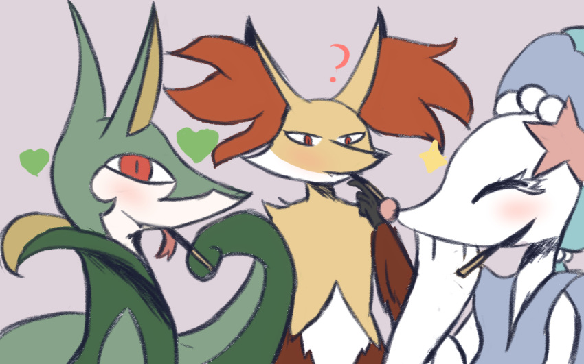 delphox pocky_day pokemon primarina serperior