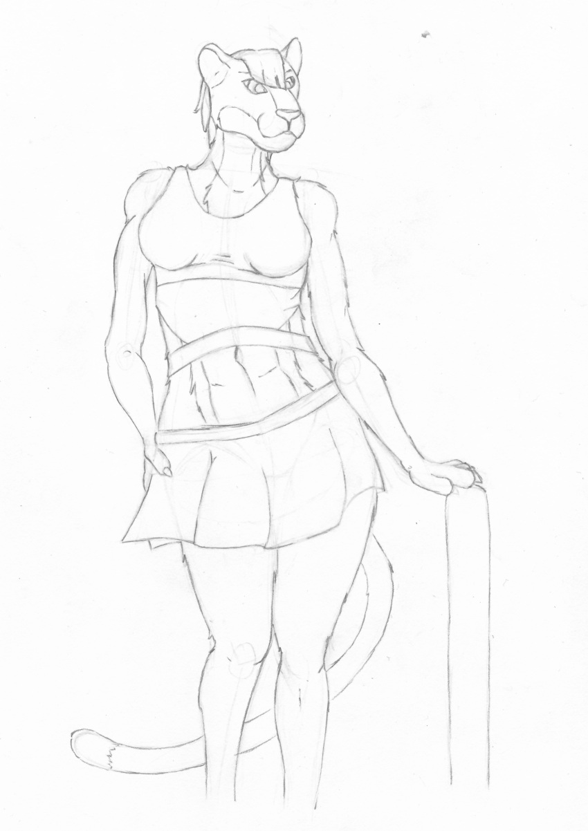 absurd_res anthro cougar felid feline female hi_res jogging mammal mel_vixen(artist) pole resting sketch solo sportswear xiadani