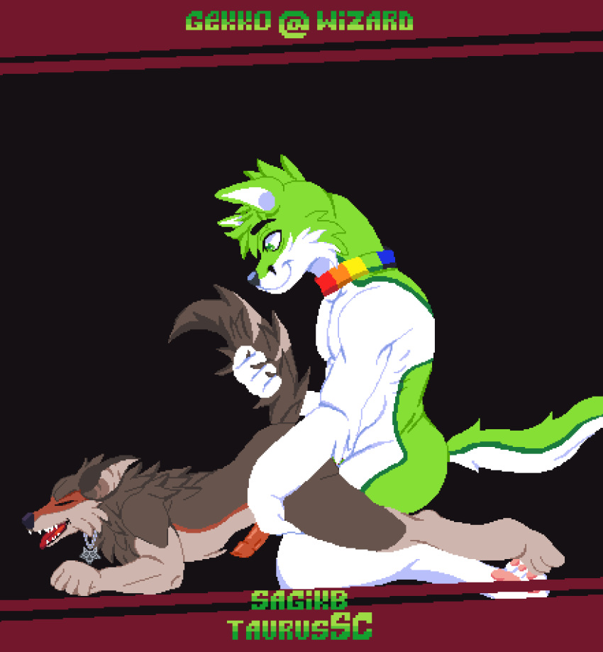 alex_the_werewolf anal anal_penetration animated anthro balls black_nose canid canine canis collar digital_media_(artwork) duo erection fidget_the_fox fox fur gekkowizard genitals green_body green_eyes green_fur hair hand_on_hip hand_on_tail hi_res jewelry male male/male male_penetrated male_penetrating male_penetrating_male mammal multicolored_penis muscular necklace nude pawpads paws penetration penis pixel_(artwork) rainbow rainbow_collar rainbow_penis sex signature simple_background smile solo sprite sprite_art text tongue were werecanid werecanine werewolf white_body white_fur wolf